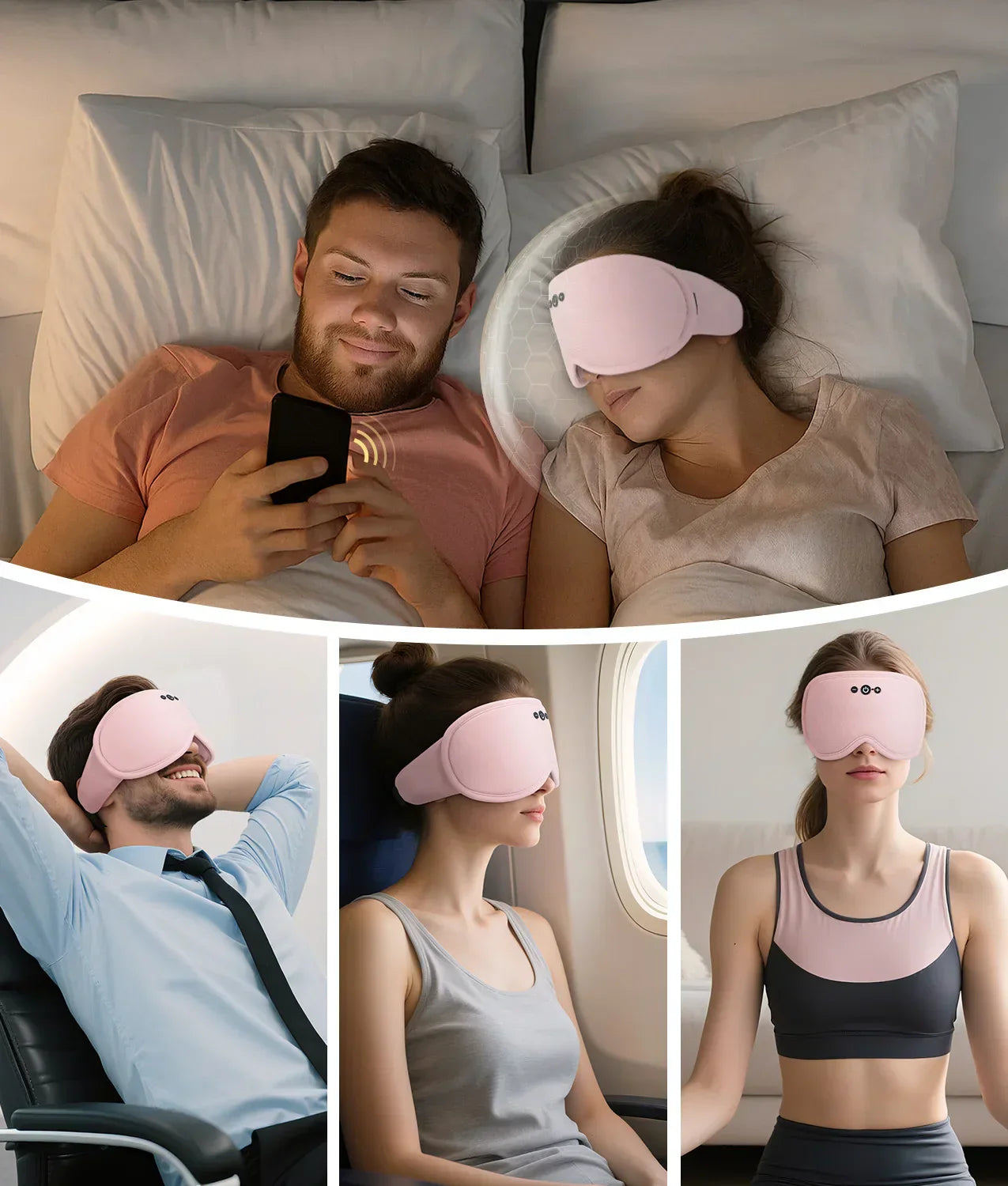 Máscara de Olhos 3D Serene Sleep Bluetooth 5.4, Respirável, Bloqueio de Luz, Sem Pressão Lateral