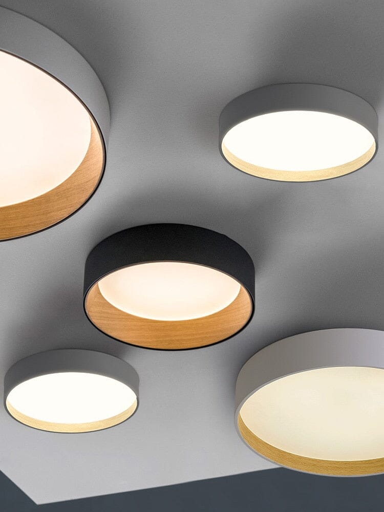 LumaNest Minimal Flush Mount Ceiling Light With Wood Grain Accent