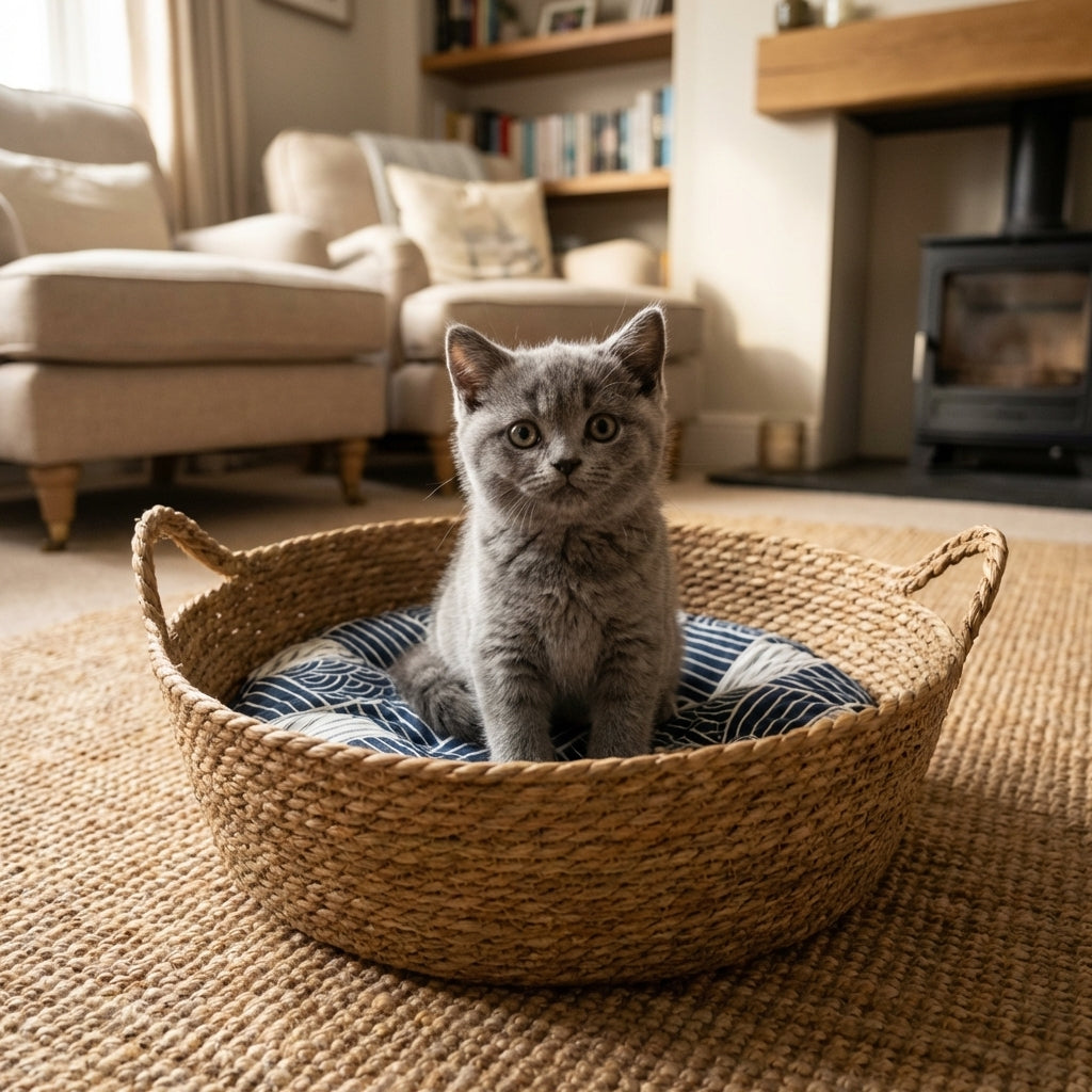 Natürliche Material-Katzenbett aus Rohrkolben mit handgewebtem Gefühl, Größen 35, 42 und 48 cm