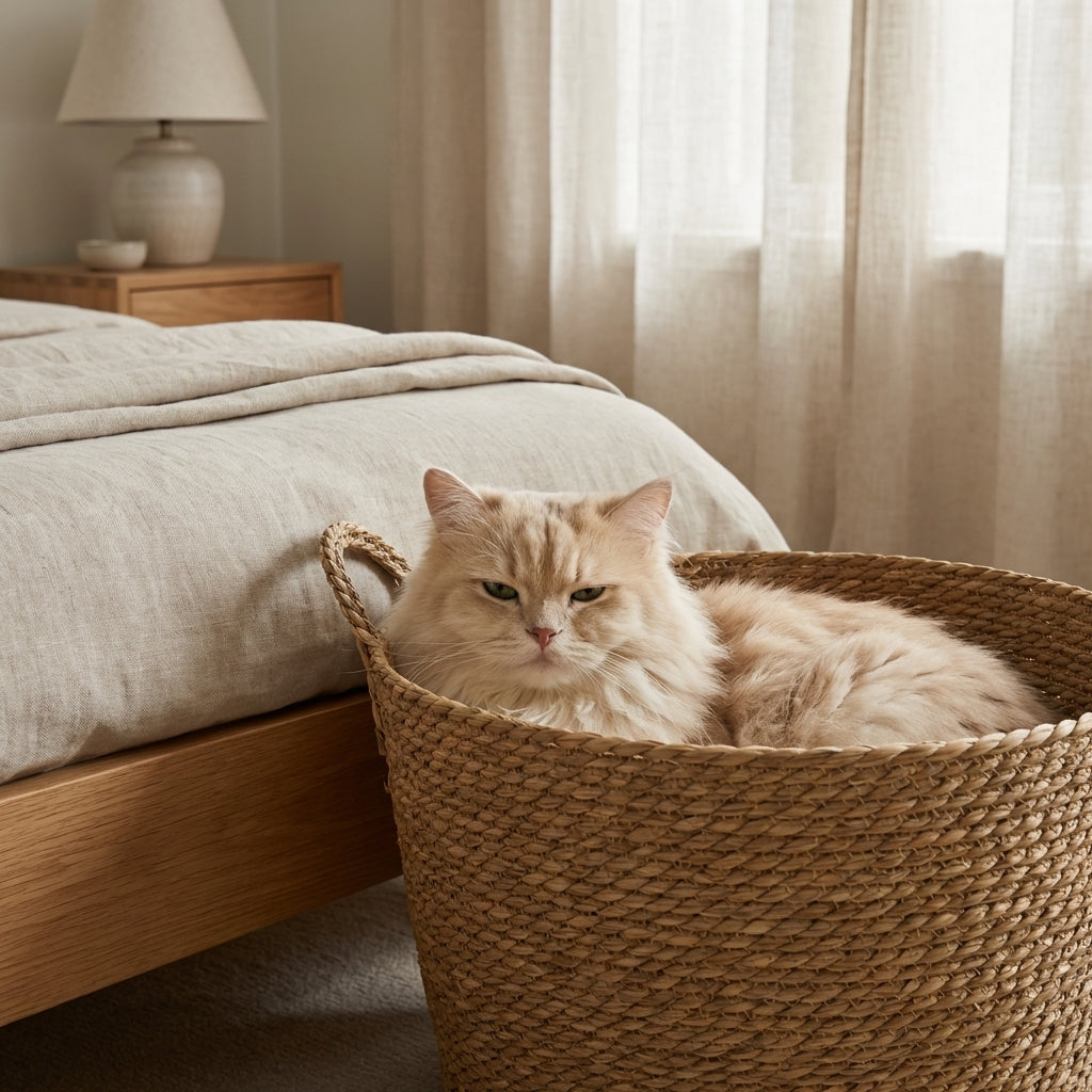 Natürliche Material-Katzenbett aus Rohrkolben mit handgewebtem Gefühl, Größen 35, 42 und 48 cm