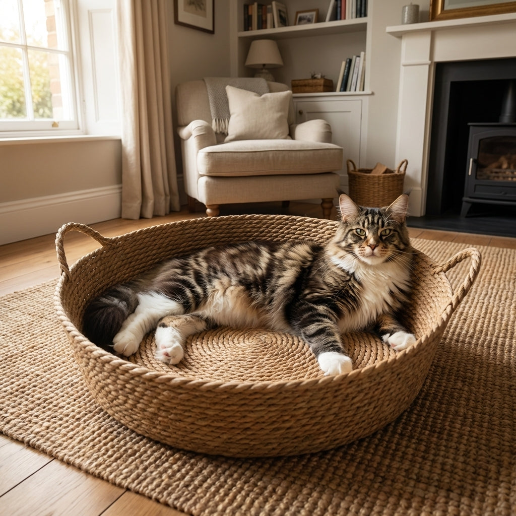 Natürliche Material-Katzenbett aus Rohrkolben mit handgewebtem Gefühl, Größen 35, 42 und 48 cm