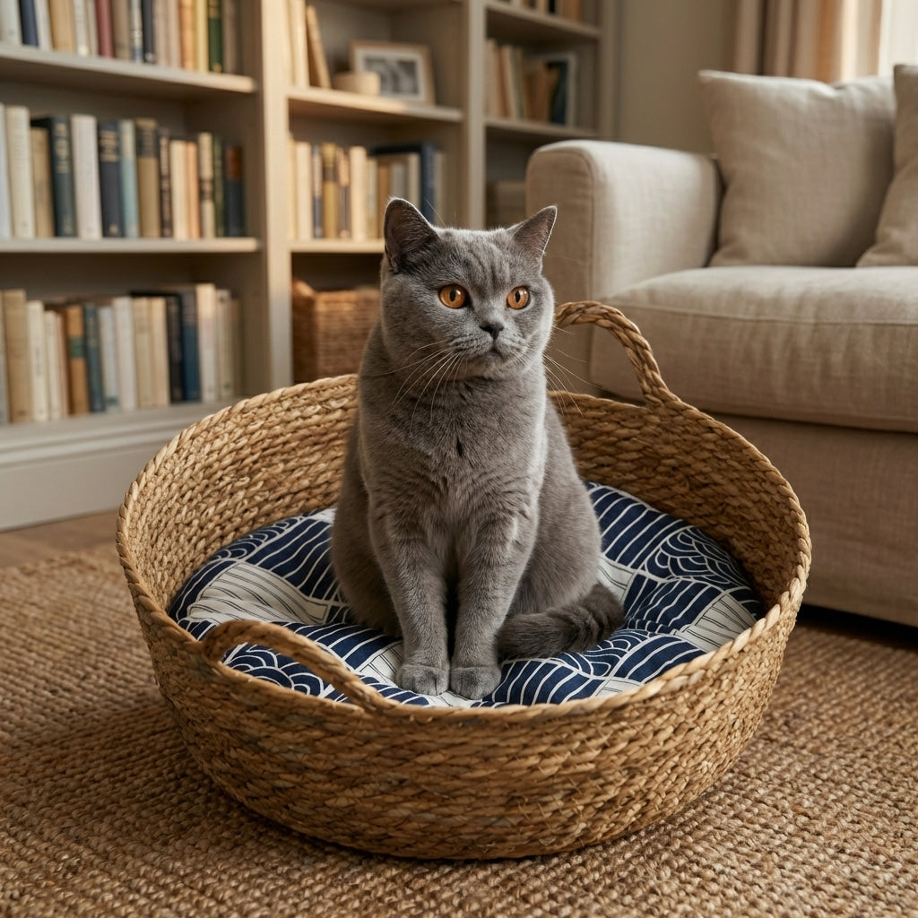Natürliche Material-Katzenbett aus Rohrkolben mit handgewebtem Gefühl, Größen 35, 42 und 48 cm