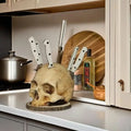 Handcrafted Gothic Skull Knife Holder Holds Up To 7 Knives Macabre Kitchen Decor