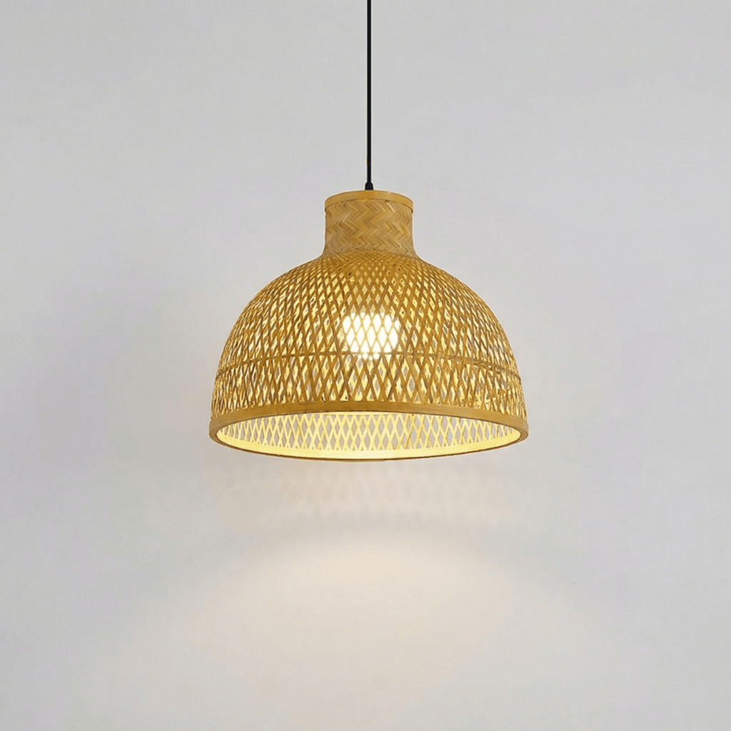 Handwoven Bamboo Pendant Light Dome Style 12-Inch Diameter