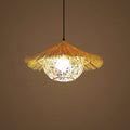 Pendant Light Made With Handwoven Bamboo Fringe For Boho Decor