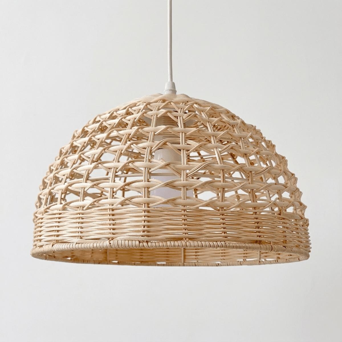 Rattan Dome Ceiling Lamp Handwoven 12 Inch Diameter
