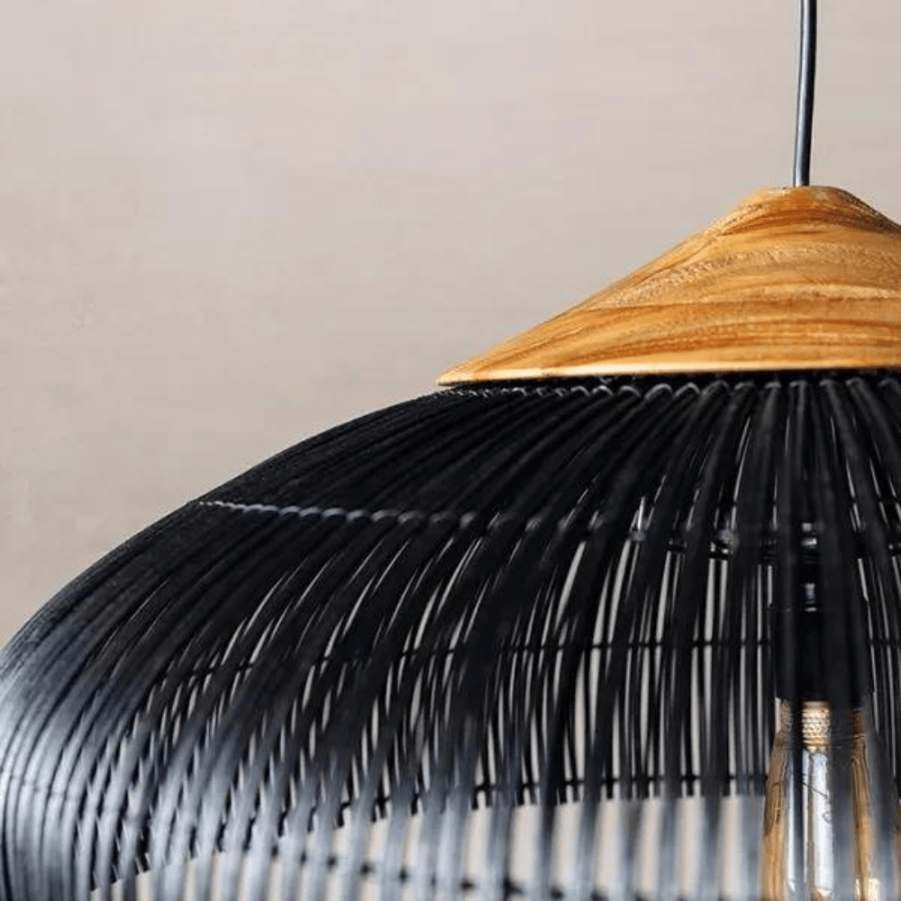 Suspension en rotin au charme vintage, abat-jour ajouré de 12 pouces