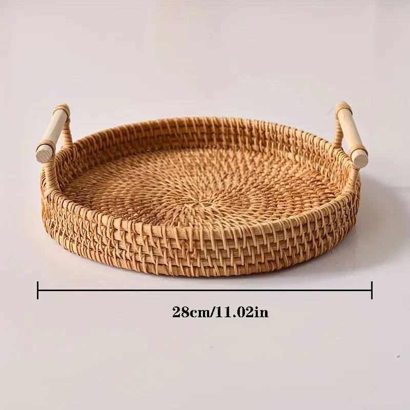 HearthWeave kézzel szőtt rattan tálca és fedeles tárolókosár konyhába