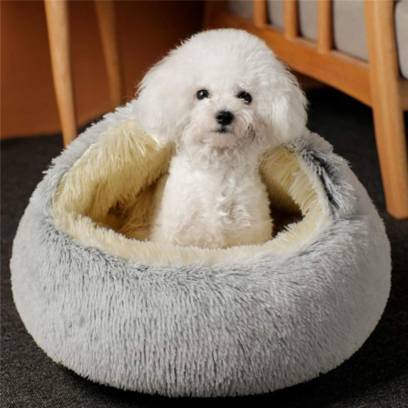 Yuvarlak Peluş Rahatlatıcı Köpek/Kedi Mağara Yatağı