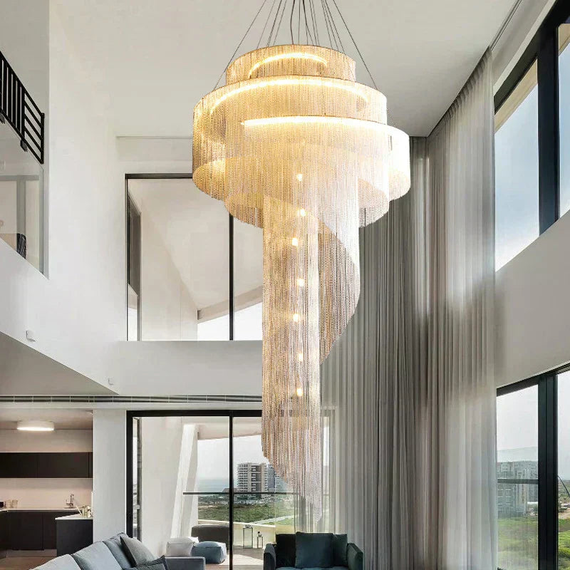 Candeeiro de Teto de Cristal AstraLuxe com Pendente Espiral e Borla