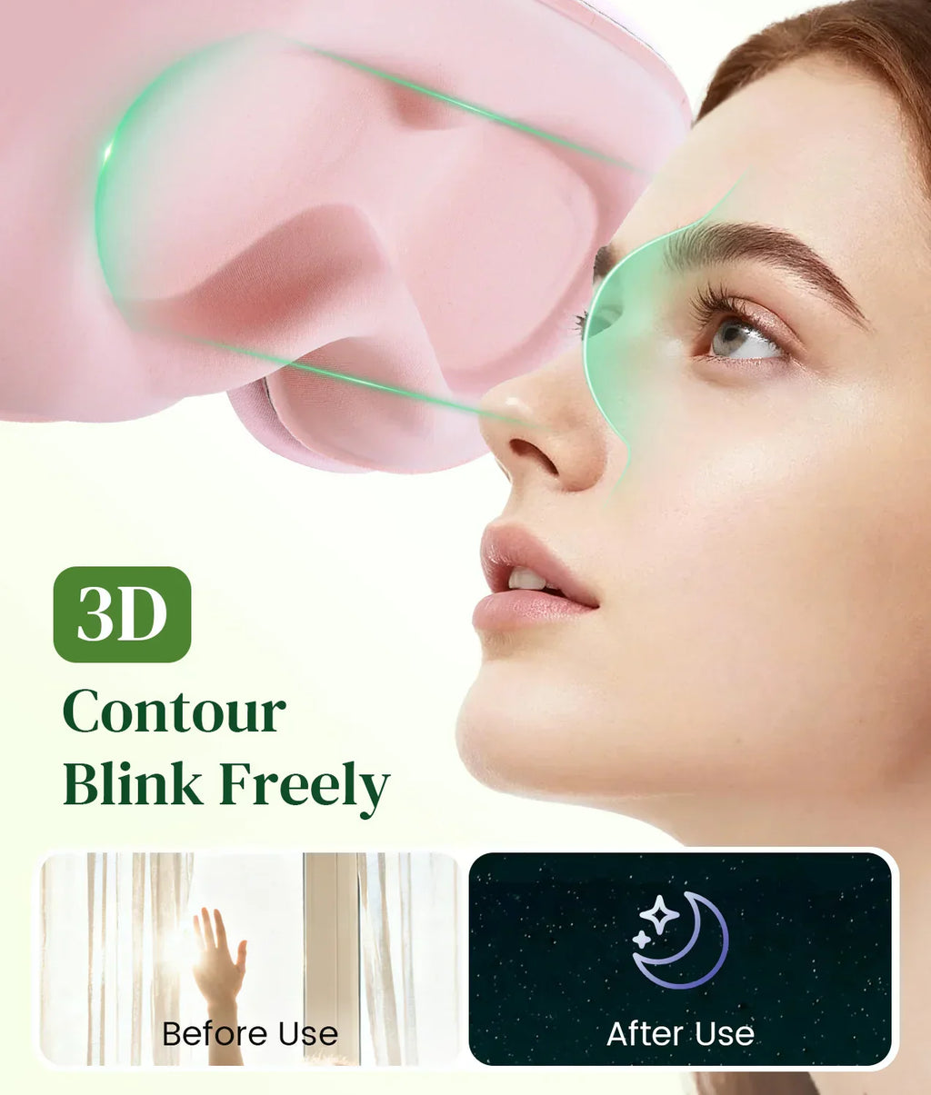Máscara de Olhos 3D Serene Sleep Bluetooth 5.4, Respirável, Bloqueio de Luz, Sem Pressão Lateral