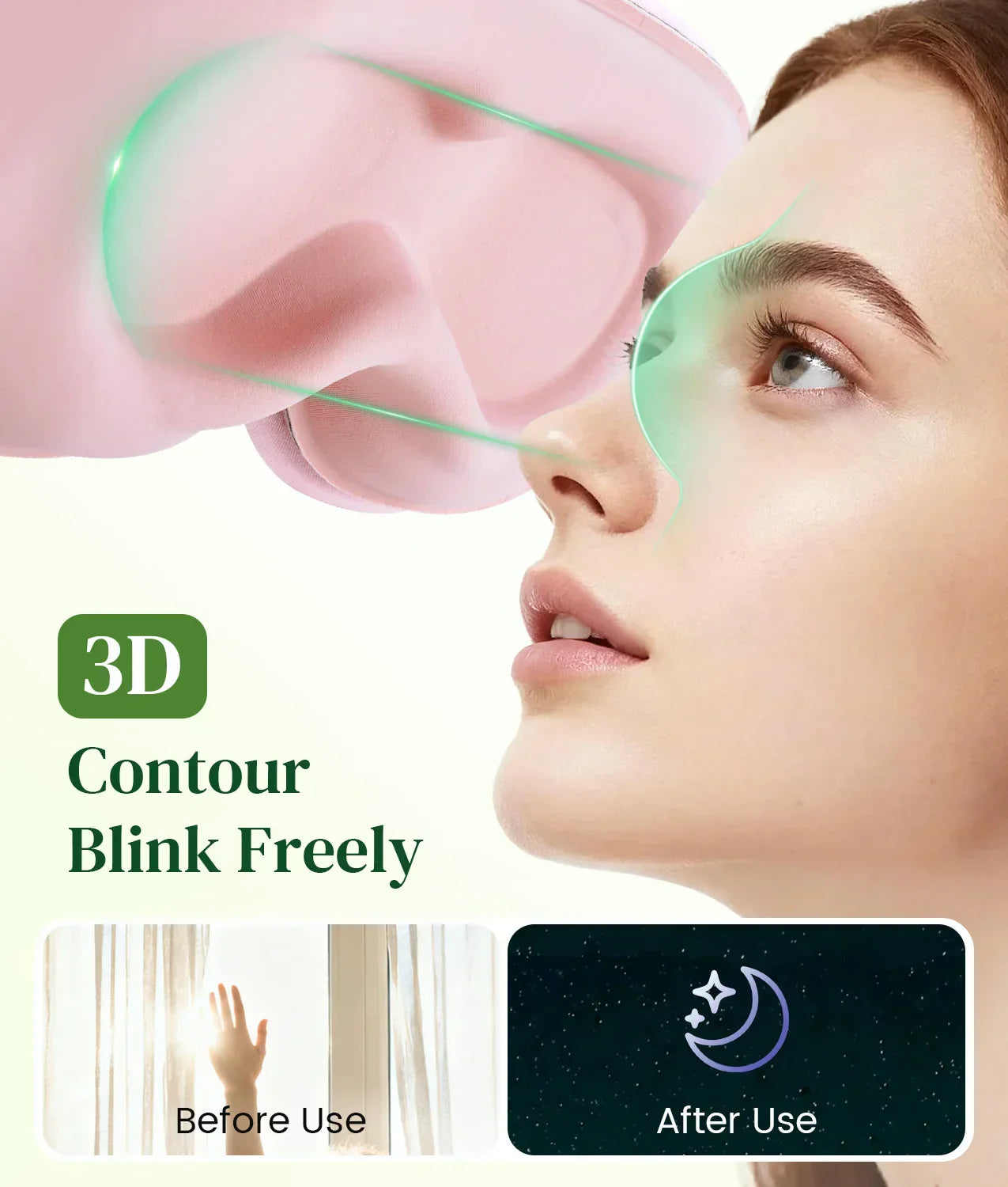 Máscara de Olhos 3D Serene Sleep Bluetooth 5.4, Respirável, Bloqueio de Luz, Sem Pressão Lateral