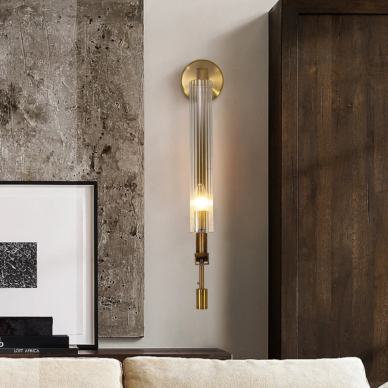 Aurelo vegglampe | Edison rillede glassylindere, kobberbase