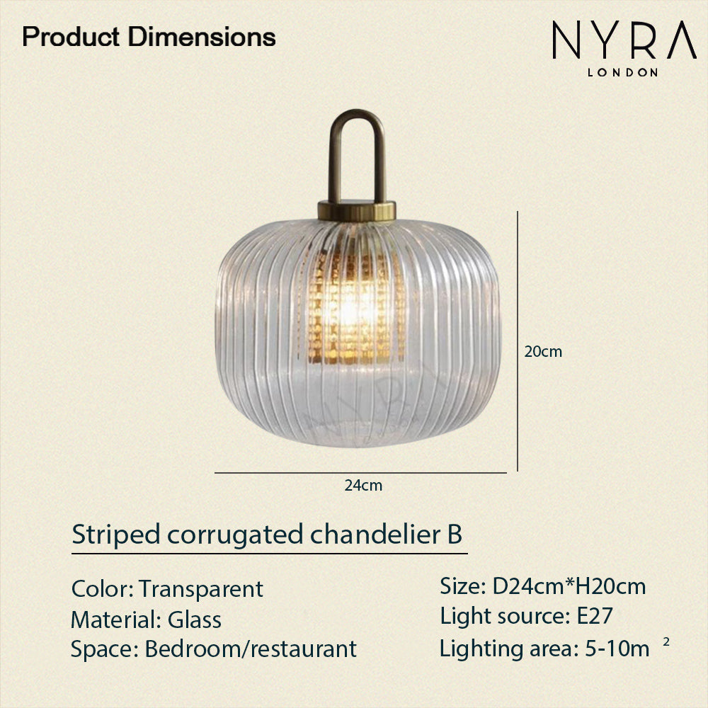 Solmere Nordisk Glas Pendellampe med Rillet Stribet Glød LED