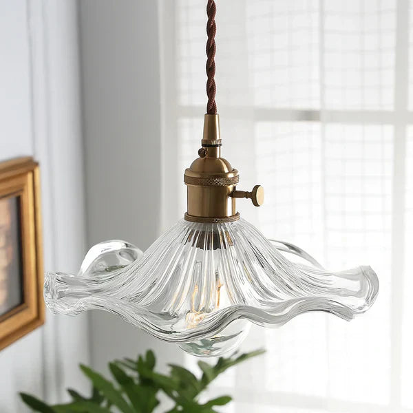Art Deco Glass Ceiling Pendant Light With Scalloped Glass Shade