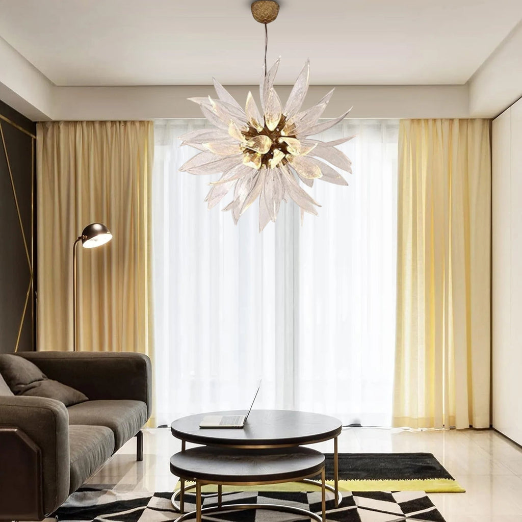 Liora Bloom Solsikke Glass Lysekrone med kobberramme og LED