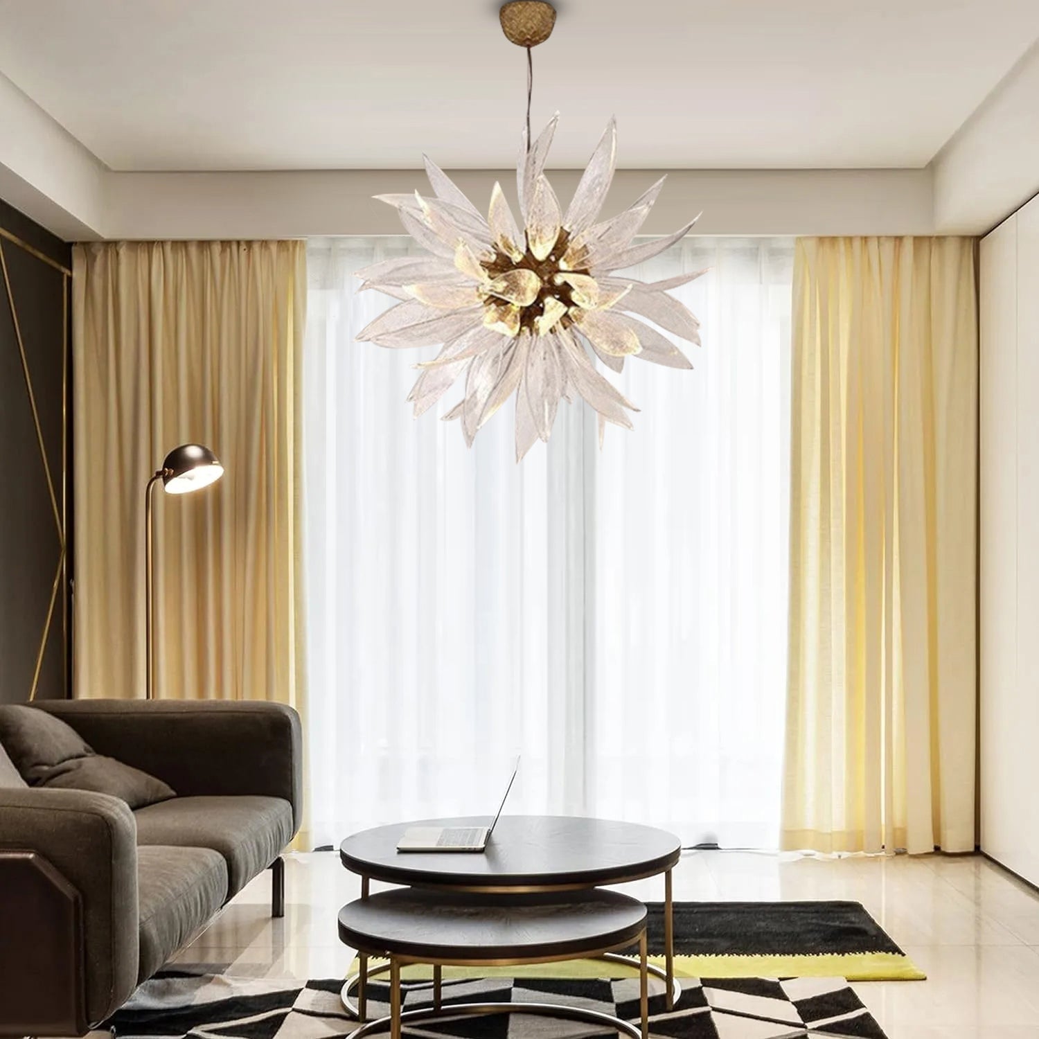 Liora Bloom Solsikke Glass Lysekrone med kobberramme og LED