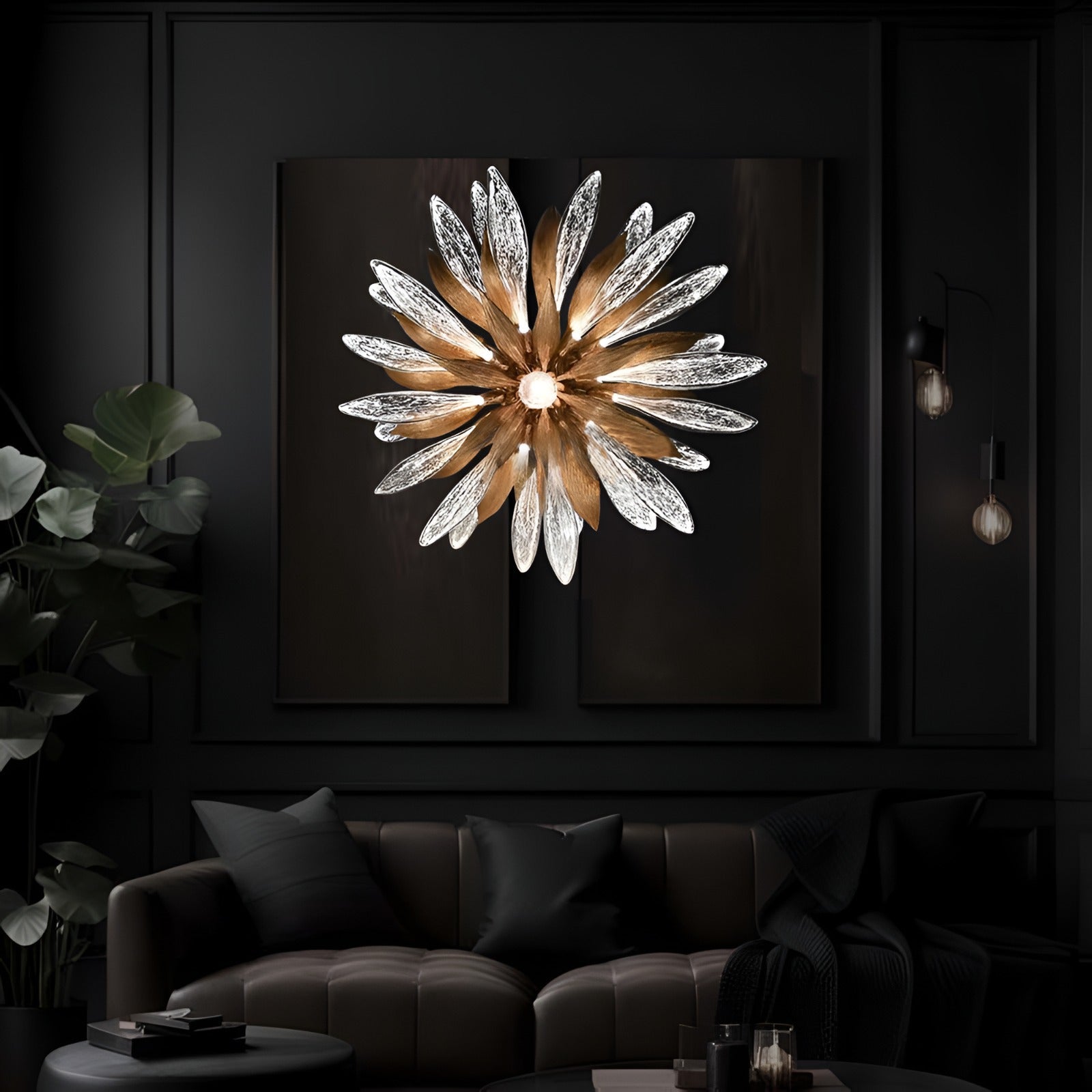 Liora Bloom Solsikke Glass Lysekrone med kobberramme og LED
