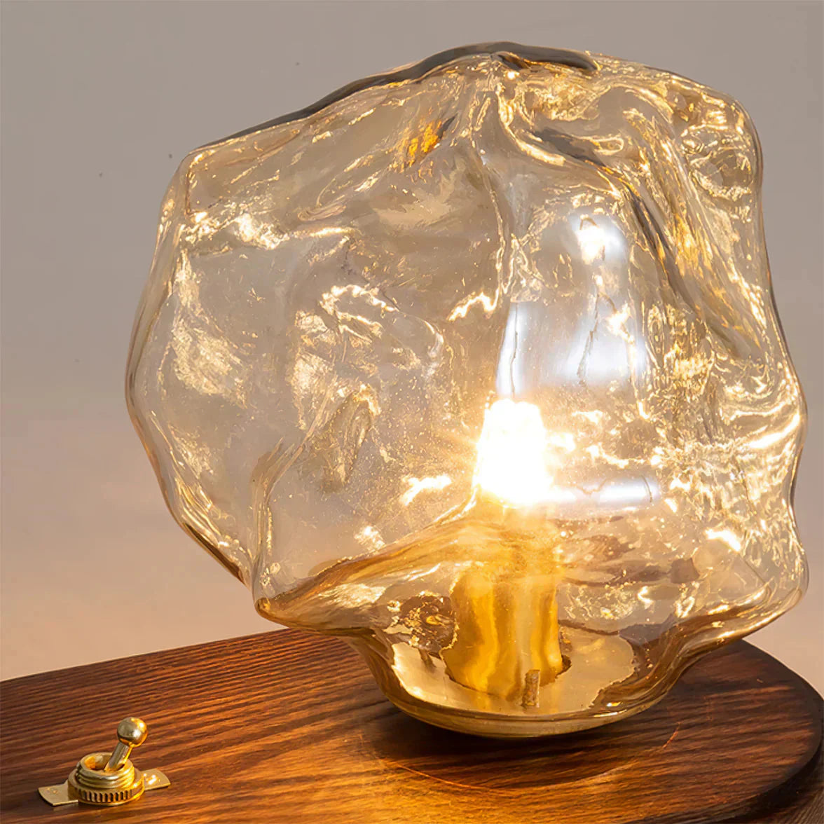 Lamp With Organic Glass And Wooden Base For Indoor Use