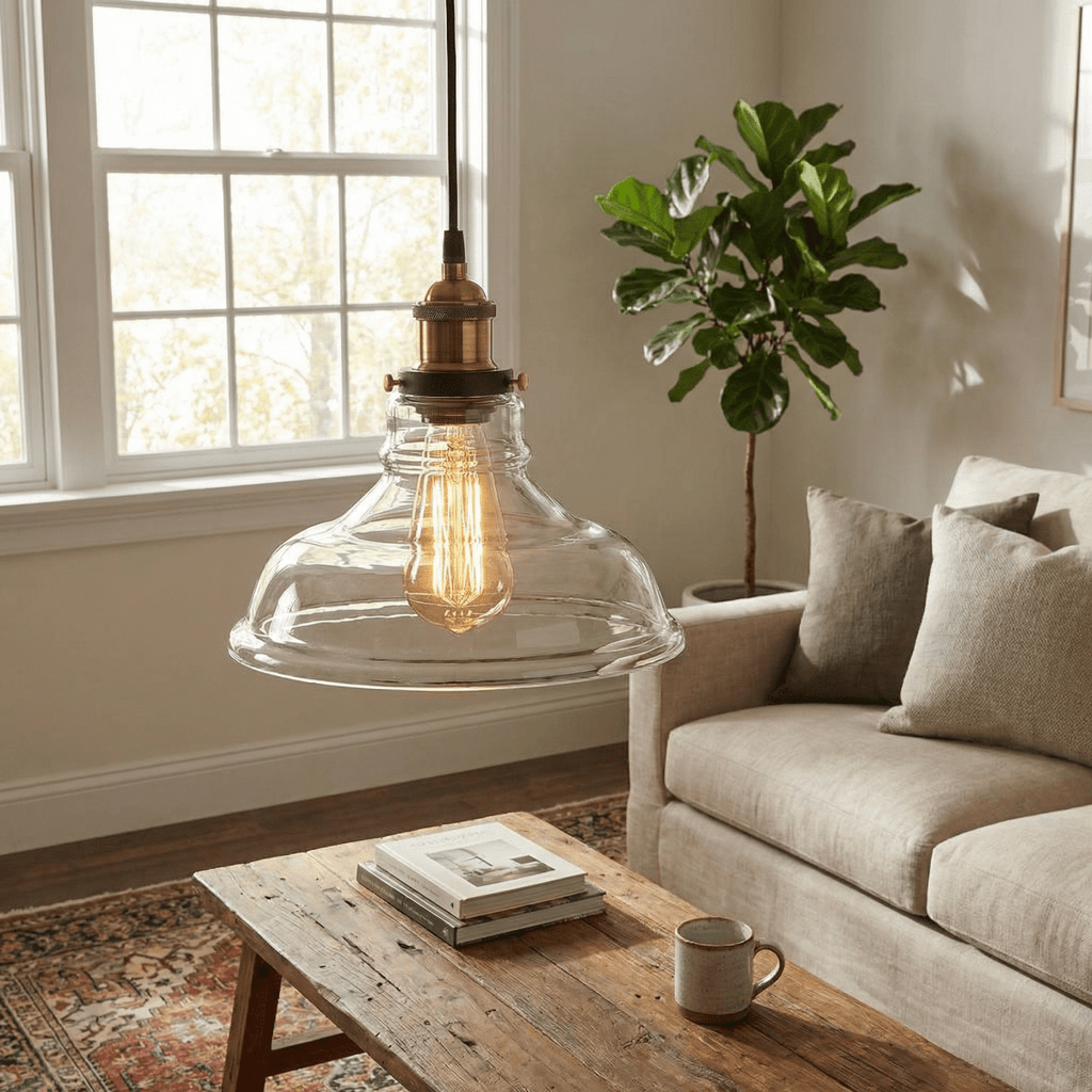 Retro Glass Pendant Lamp, 12-Inch, Industrial-Style Design