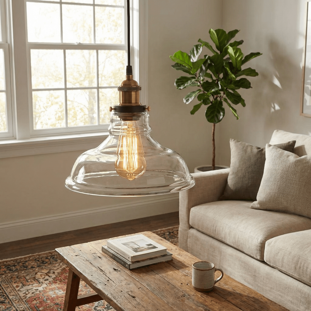 Retro Glass Pendant Lamp, 12-Inch, Industrial-Style Design