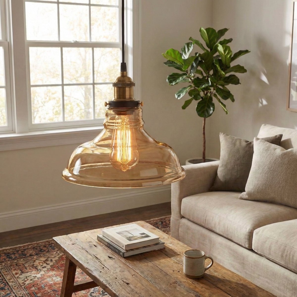 Retro Glass Pendant Lamp, 12-Inch, Industrial-Style Design