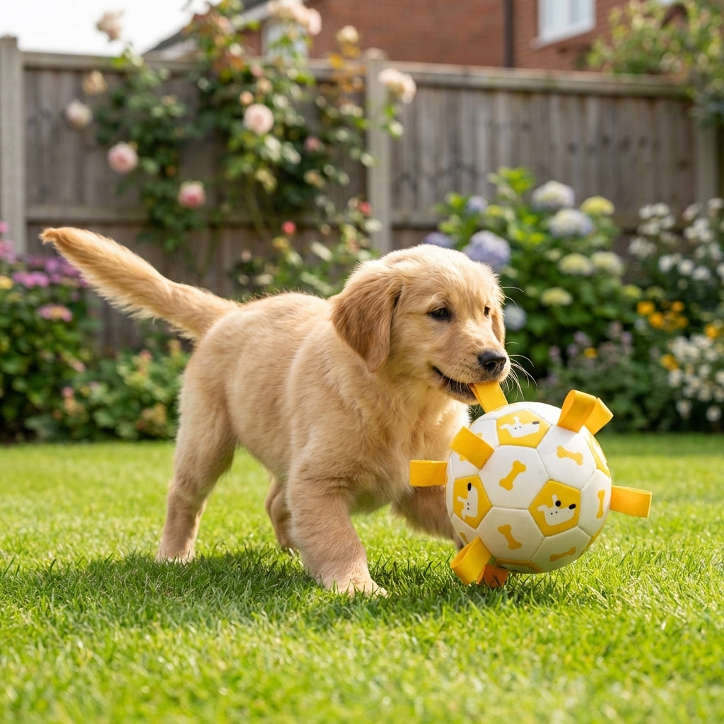 Hundeball med trekkstropper for apport og drakamp, 15 cm eller 19 cm