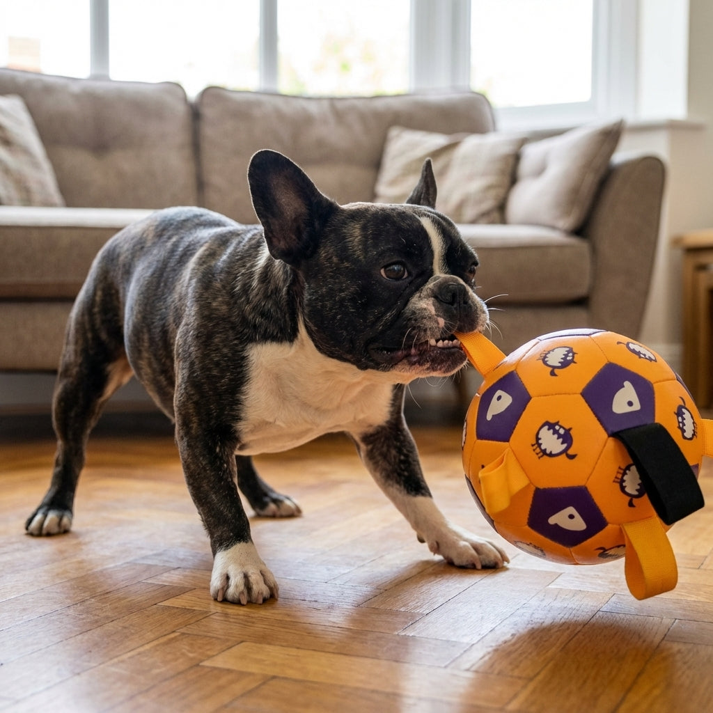 Hundeball med trekkstropper for apport og drakamp, 15 cm eller 19 cm
