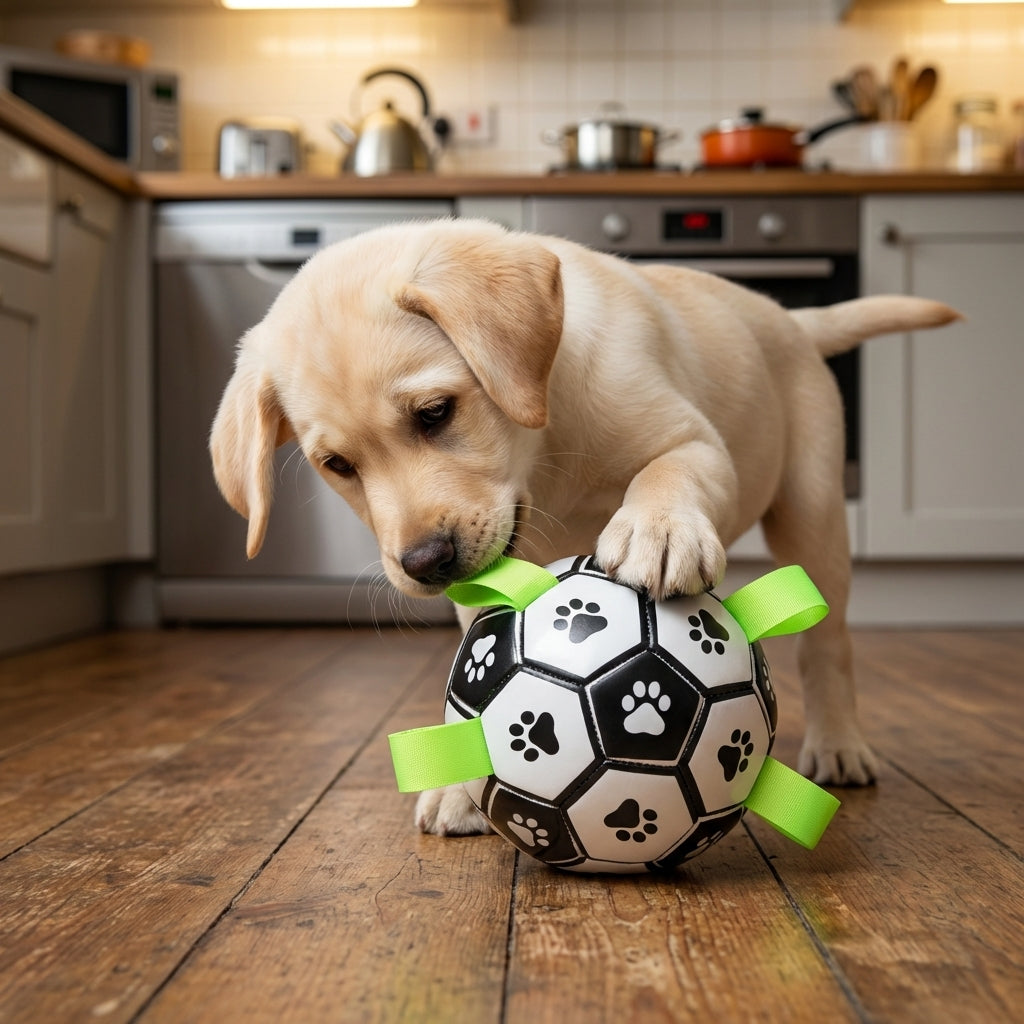 Hundeball med trekkstropper for apport og drakamp, 15 cm eller 19 cm