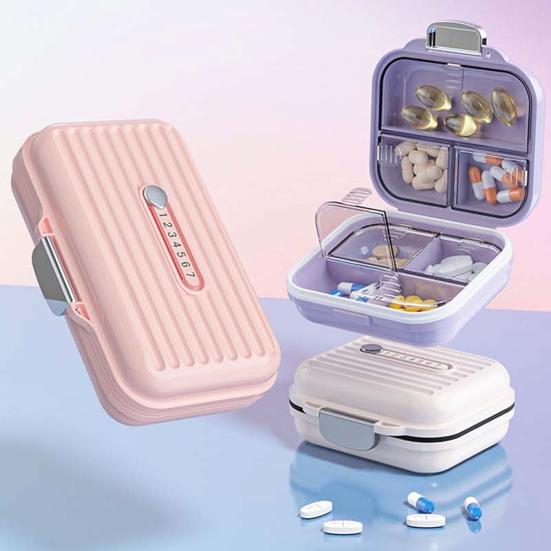 PillSafe Mini przenośne pudełko na tabletki z siedmioma przegródkami i potrójnym uszczelnieniem do użytku w podróży