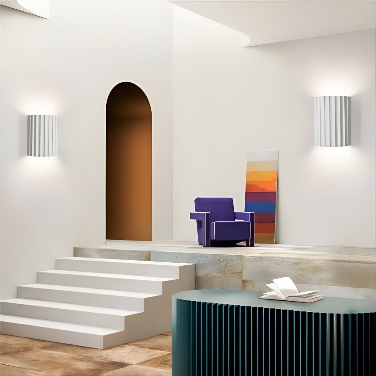 Candeeiro de Parede em Resina às Riscas com Luminária LED Individual para Ambiente