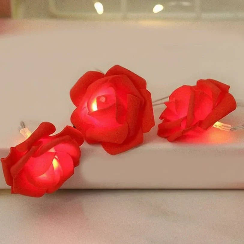 RomanceGlow Romantic Warm LED String Lights With Faux Roses For Couples Decor