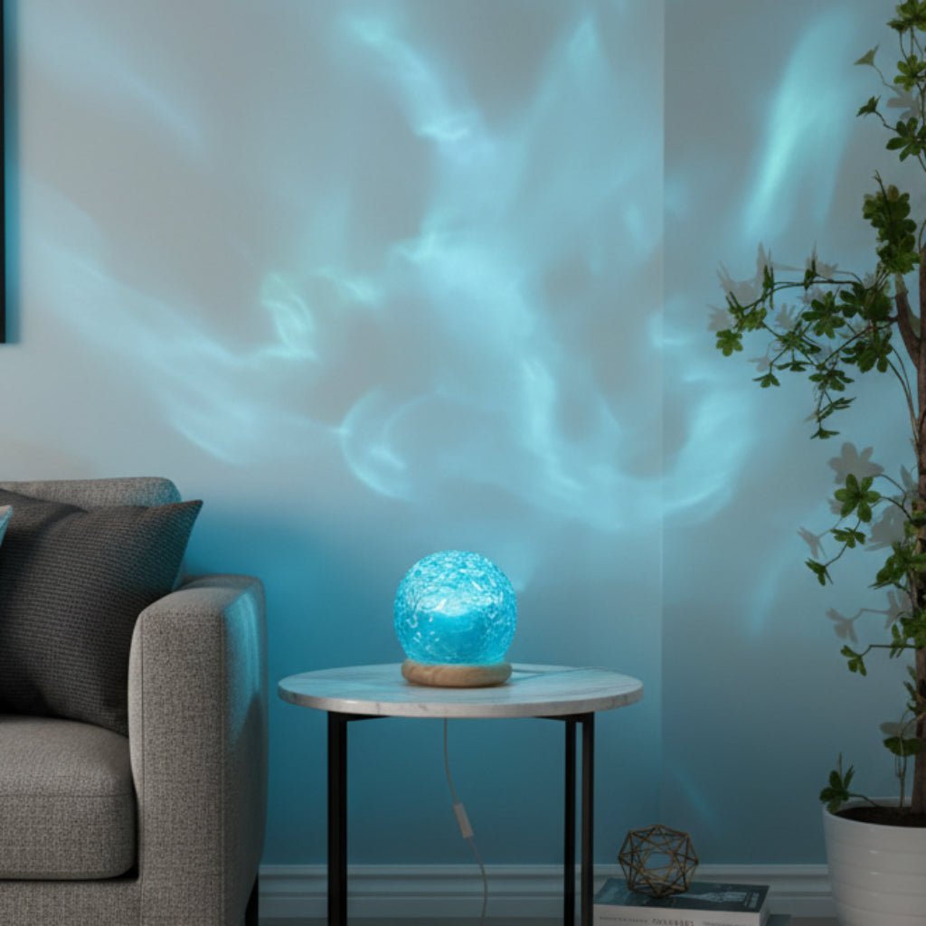 LumaWave LED Asztali Lámpa Nyugtató Hullámvetítéssel Kristály Dizájn Pihenéshez