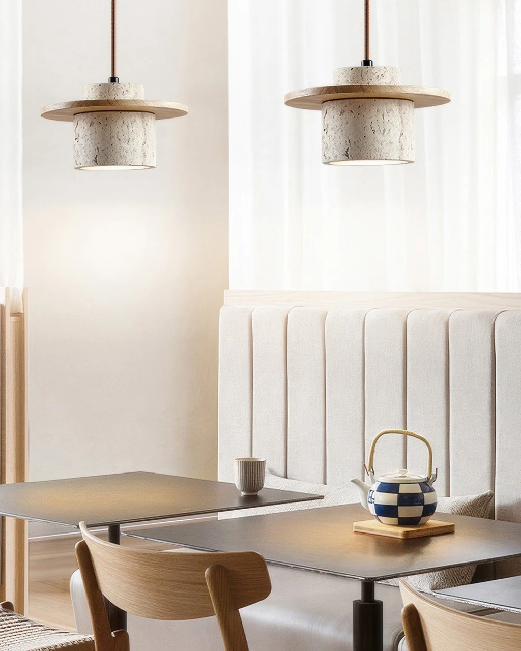 Coren | Travertine Stone Pendant Light With Rustic Glow | Orntli