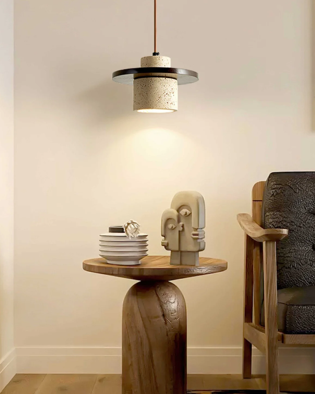 Coren | Travertine Stone Pendant Light With Rustic Glow | Orntli