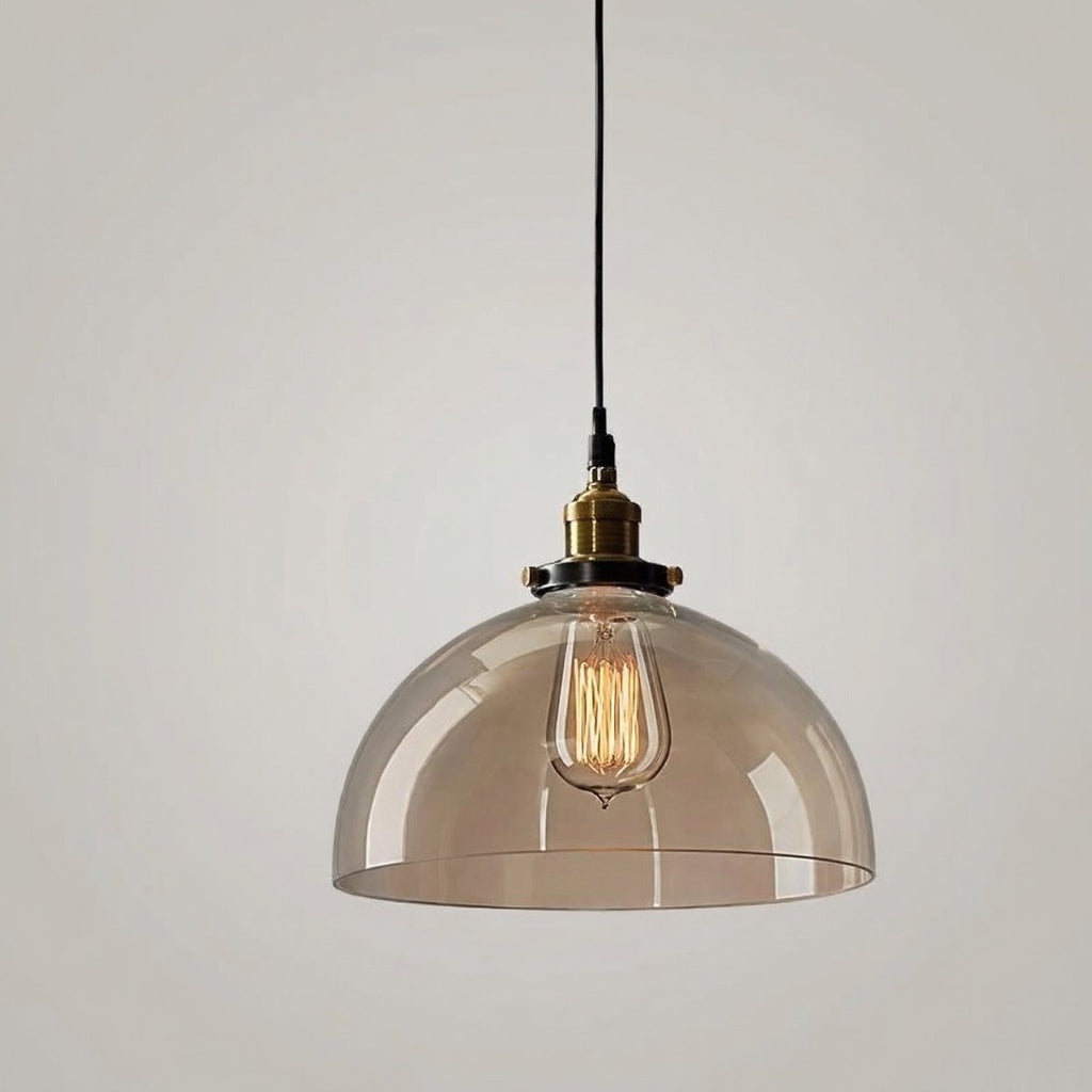Industrial Style Pendant Light With Glass Dome Fixture