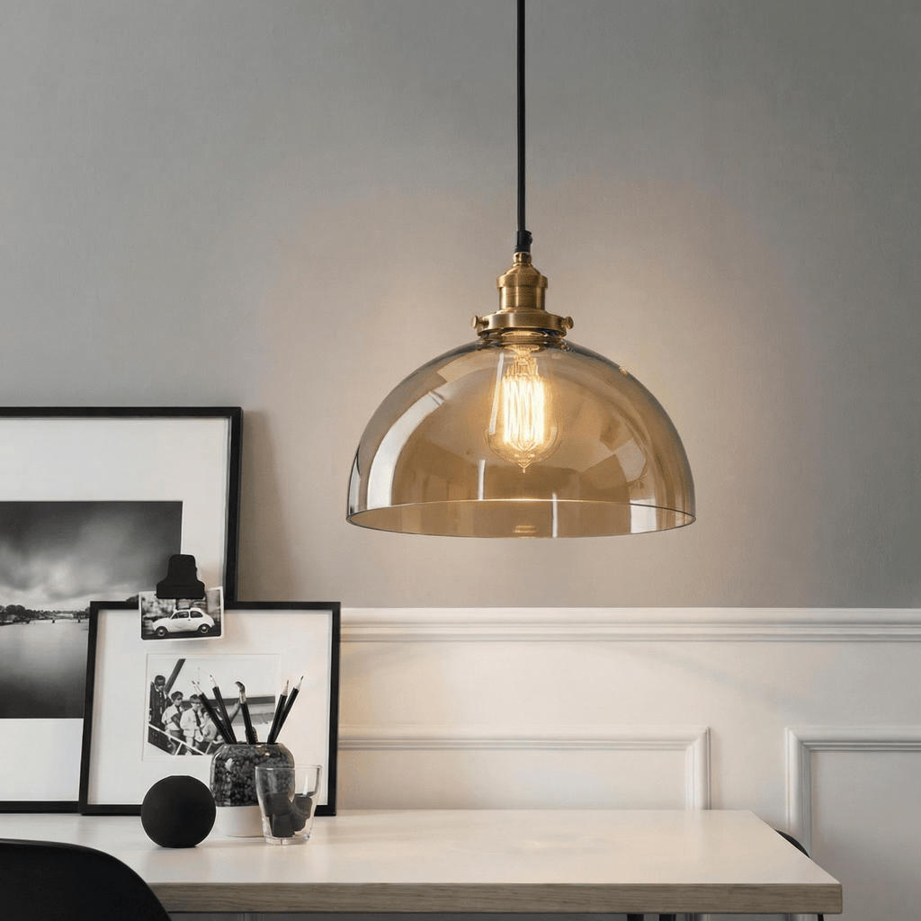 Industrial Style Pendant Light With Glass Dome Fixture