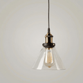 Industrielle Glas-Pendelleuchte mit klarem Schirm und Vintage-Metallfassung