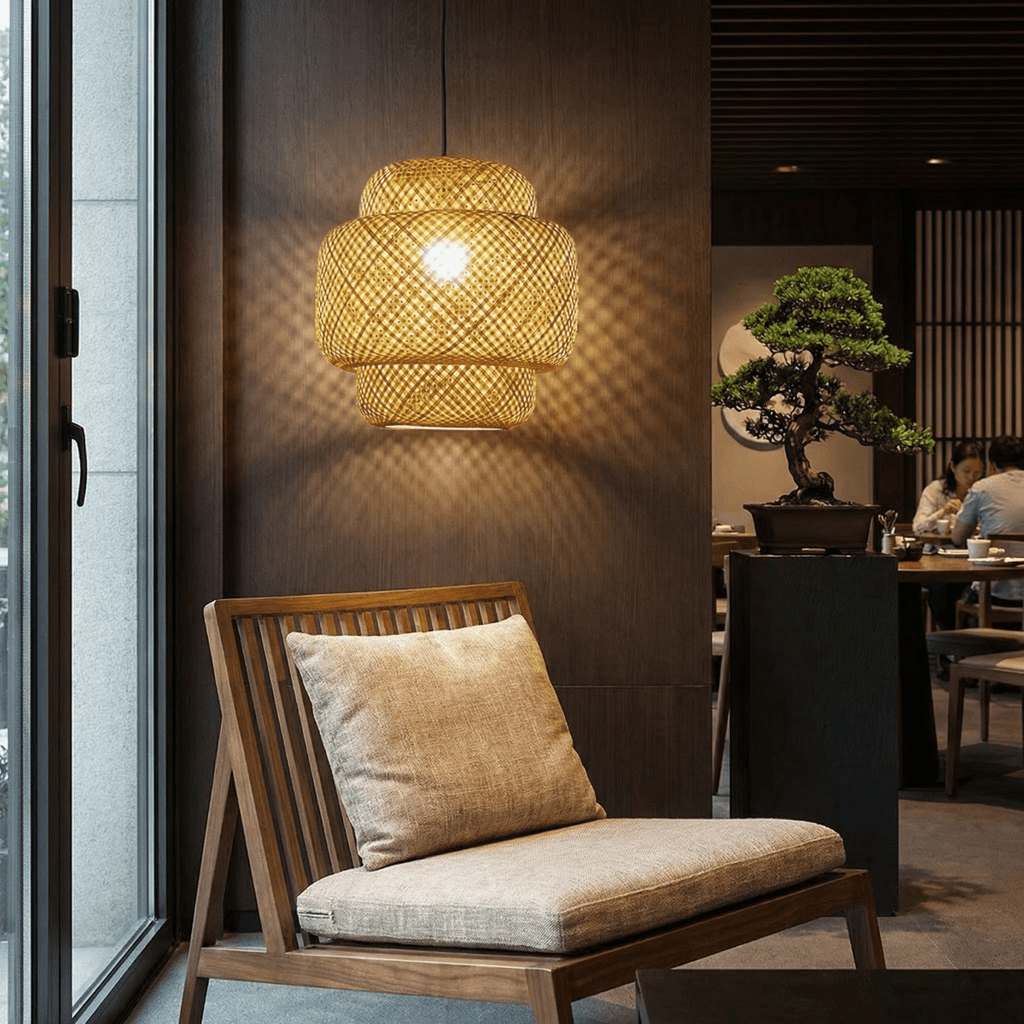 Layered Bamboo Pendant Light With Handwoven Shade For Natural Ambience