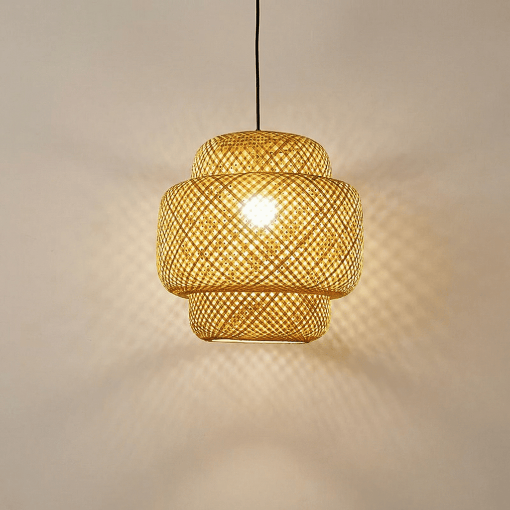 Layered Bamboo Pendant Light With Handwoven Shade For Natural Ambience