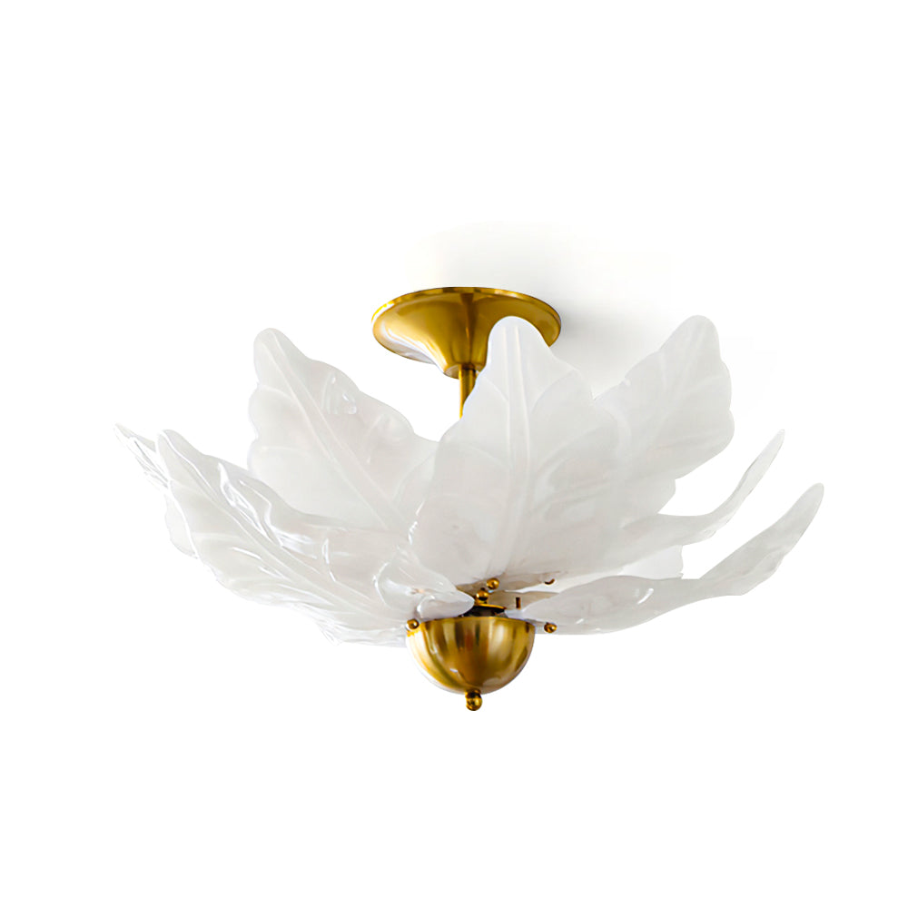LumaVine Plafonnier avec abat-jour en verre en forme de feuille et lumière douce