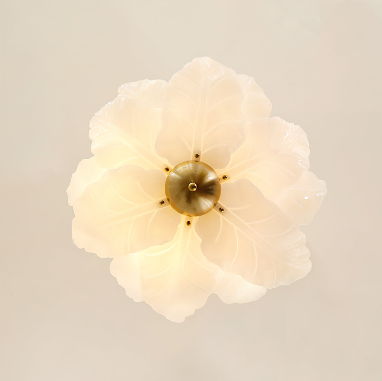 LumaVine Plafonnier avec abat-jour en verre en forme de feuille et lumière douce