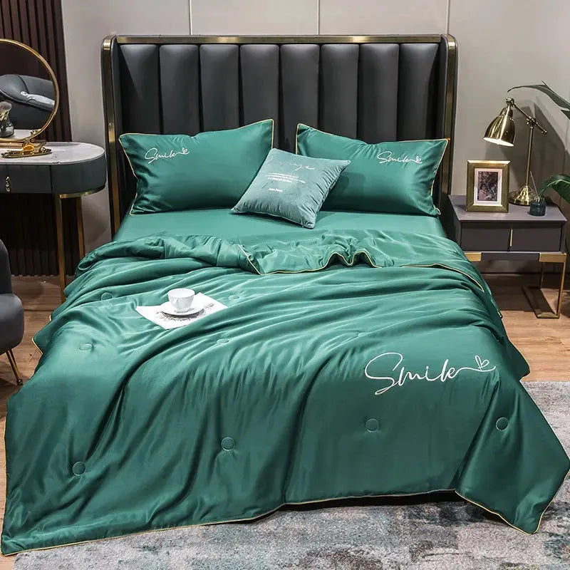 Lightweight Summer Quilt Set | 100% Washed Silk with Elegant Embroidered Design | Comfortable Cooling for Warm Nights 2