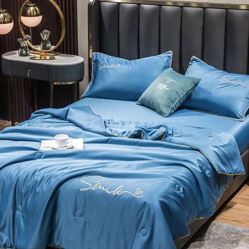 100 Percent Washed Silk Quilt Set With Subtle Embroidery For Cool Nights
