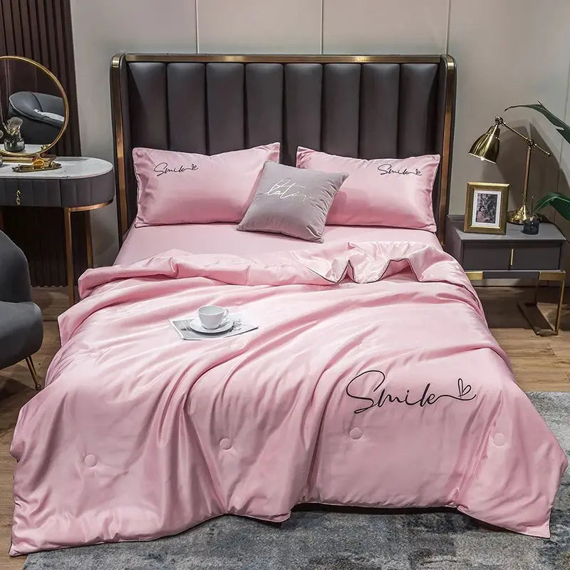 Lightweight Summer Quilt Set | 100% Washed Silk with Elegant Embroidered Design | Comfortable Cooling for Warm Nights 5