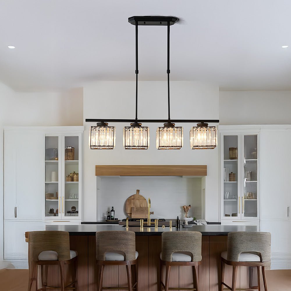 Modern Linear Pendant Light With Glass Rod Shades For Living Spaces
