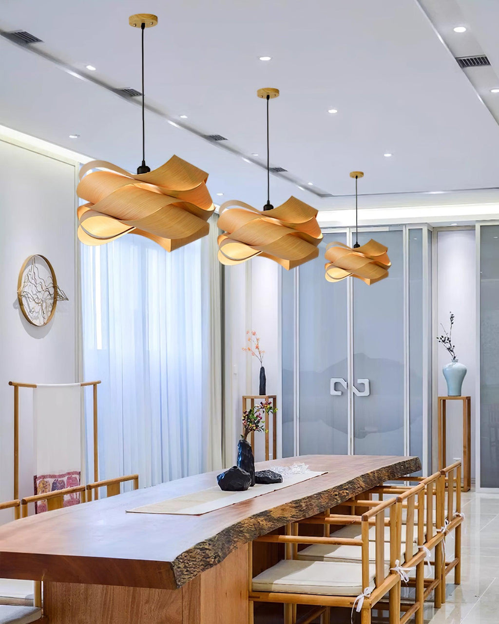 Elara Wood Grain Pendant Lamp for Dining Room Ambient Lighting