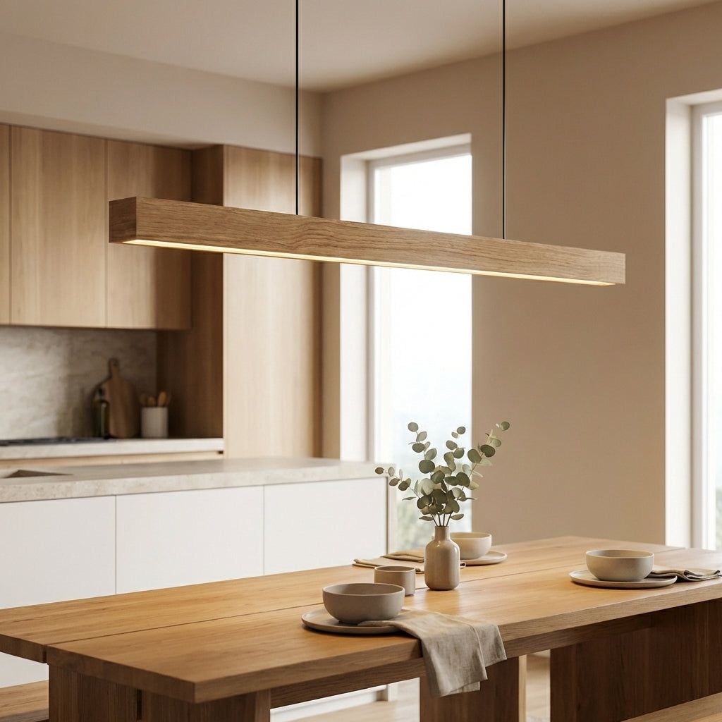 Havenline Linear Pendant Lamp In Solid Wood For Kitchens