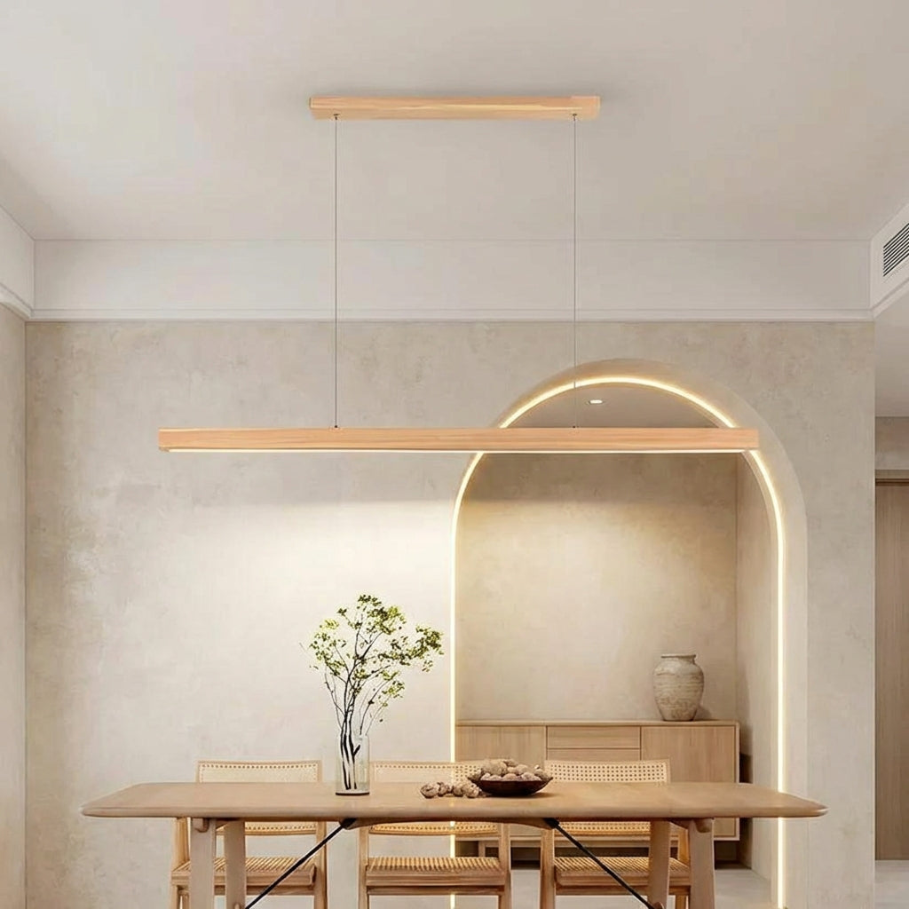 Havenline Linear Pendant Lamp In Solid Wood For Kitchens
