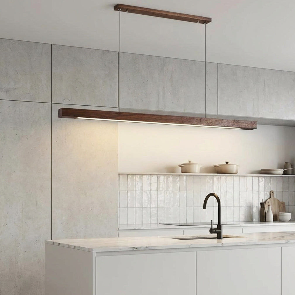 Havenline Linear Pendant Lamp In Solid Wood For Kitchens